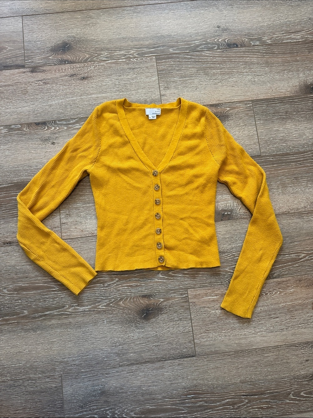 Ten Sixty Sherman Mustard Ribbed V-Neck Button Cardigan Size: Large
